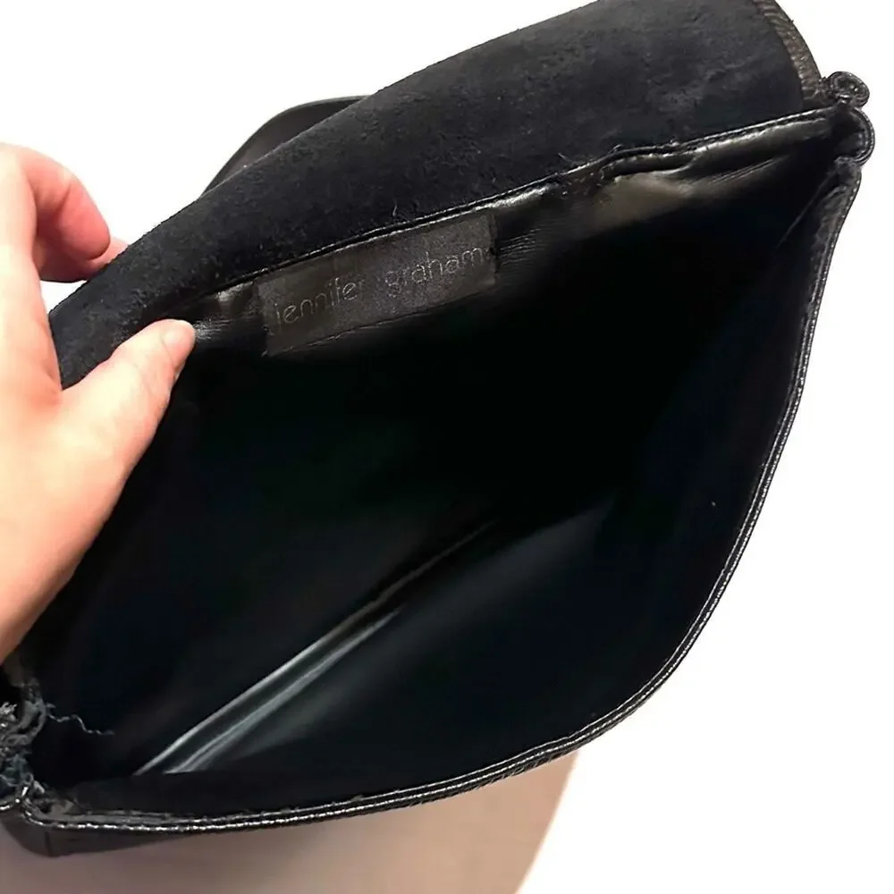 Jennifer Graham Classic Black Pebbled Leather Crossbody Messenger Bag